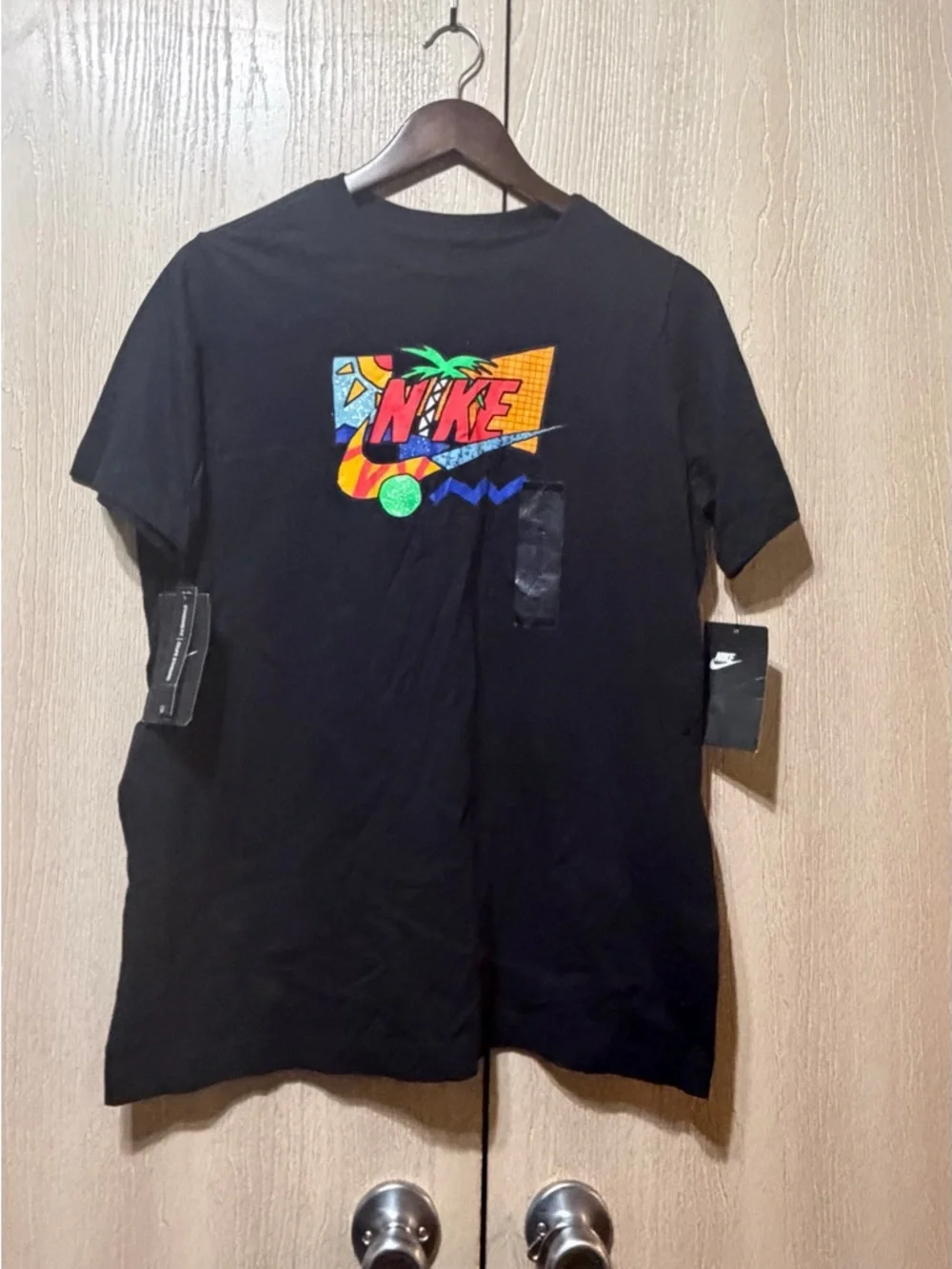 Nike Black T-Shirt with Colorful Retro Logo